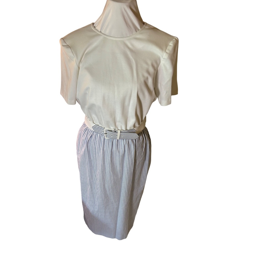 1980 California Design Dorothy Samuel Dress Striped Belted Cotton Vintage Size 8